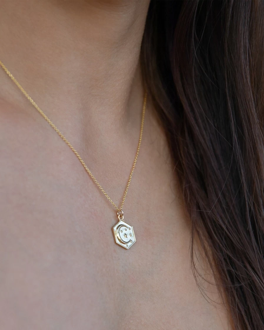 J.Crew Women's Gold Moon and Stars Hexagon Pendant Necklace - Talon Jewelry Collection
