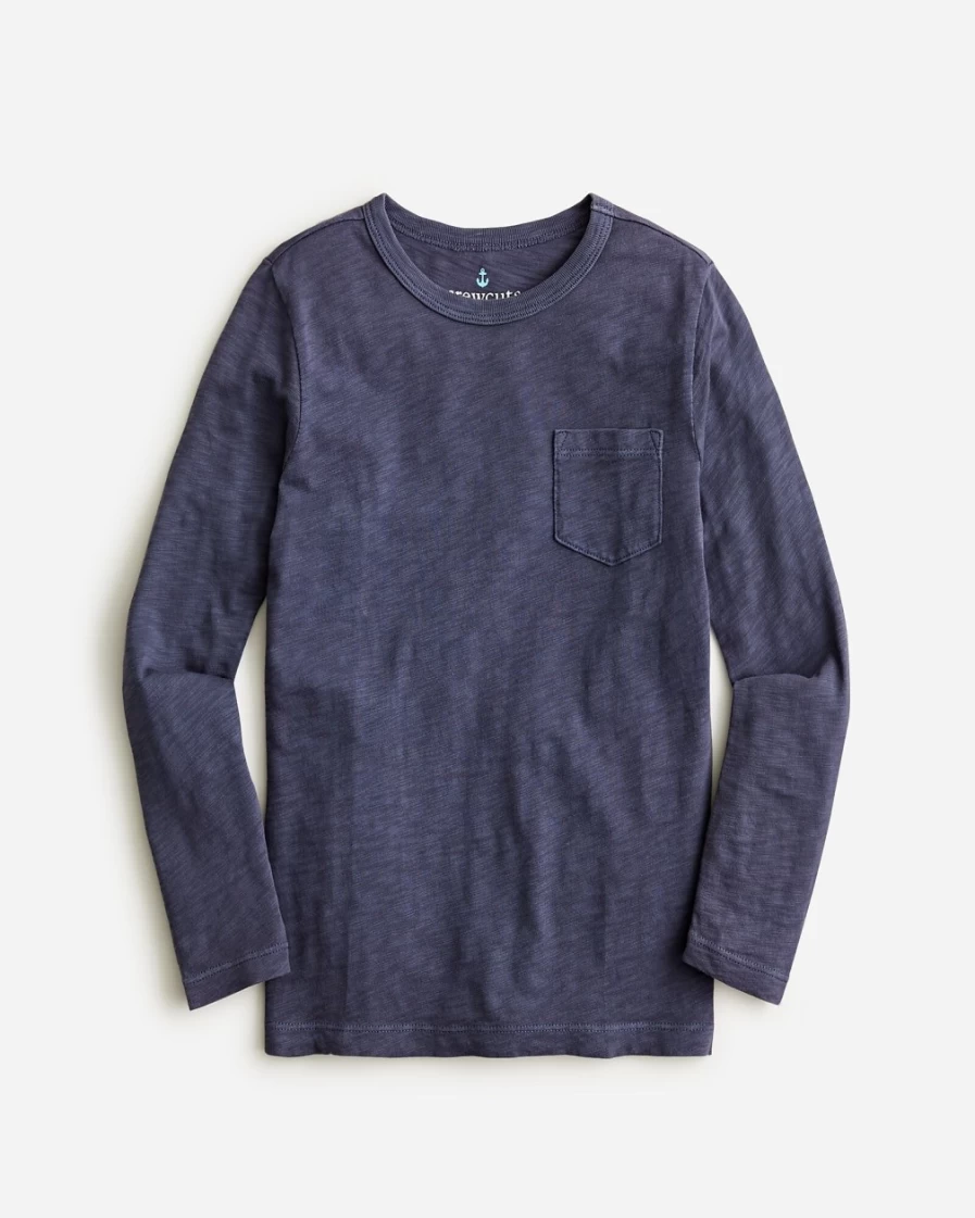 J.Crew Boys' Deep Admiral Long-Sleeve Pocket Tee - Garment-Dyed Cotton Shirt