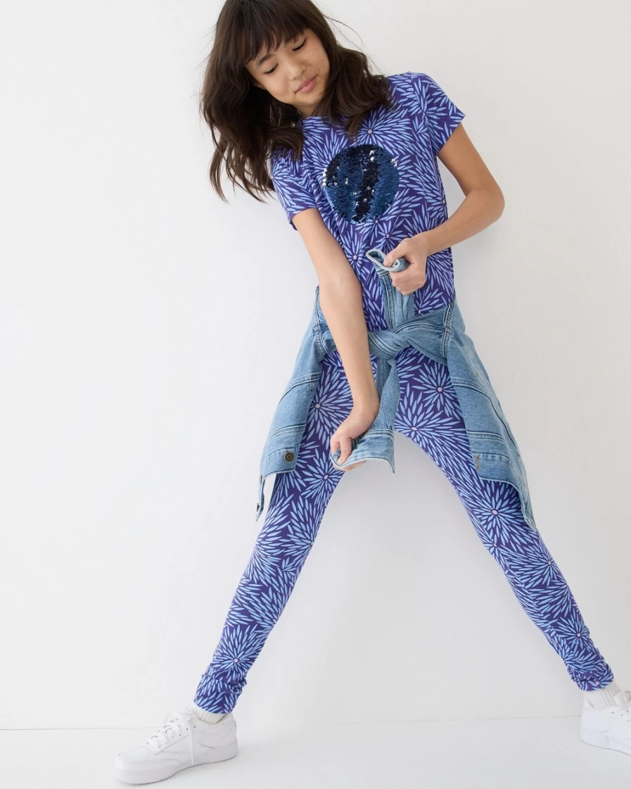 J.Crew Kids' Limited-Edition Julia Chiang Printed Leggings for Girls in Deep Purple