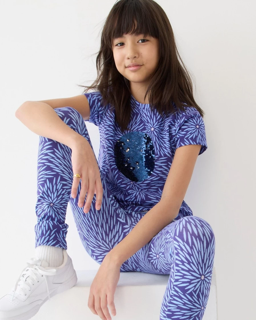 J.Crew Kids' Limited-Edition Julia Chiang Printed Leggings for Girls in Deep Purple