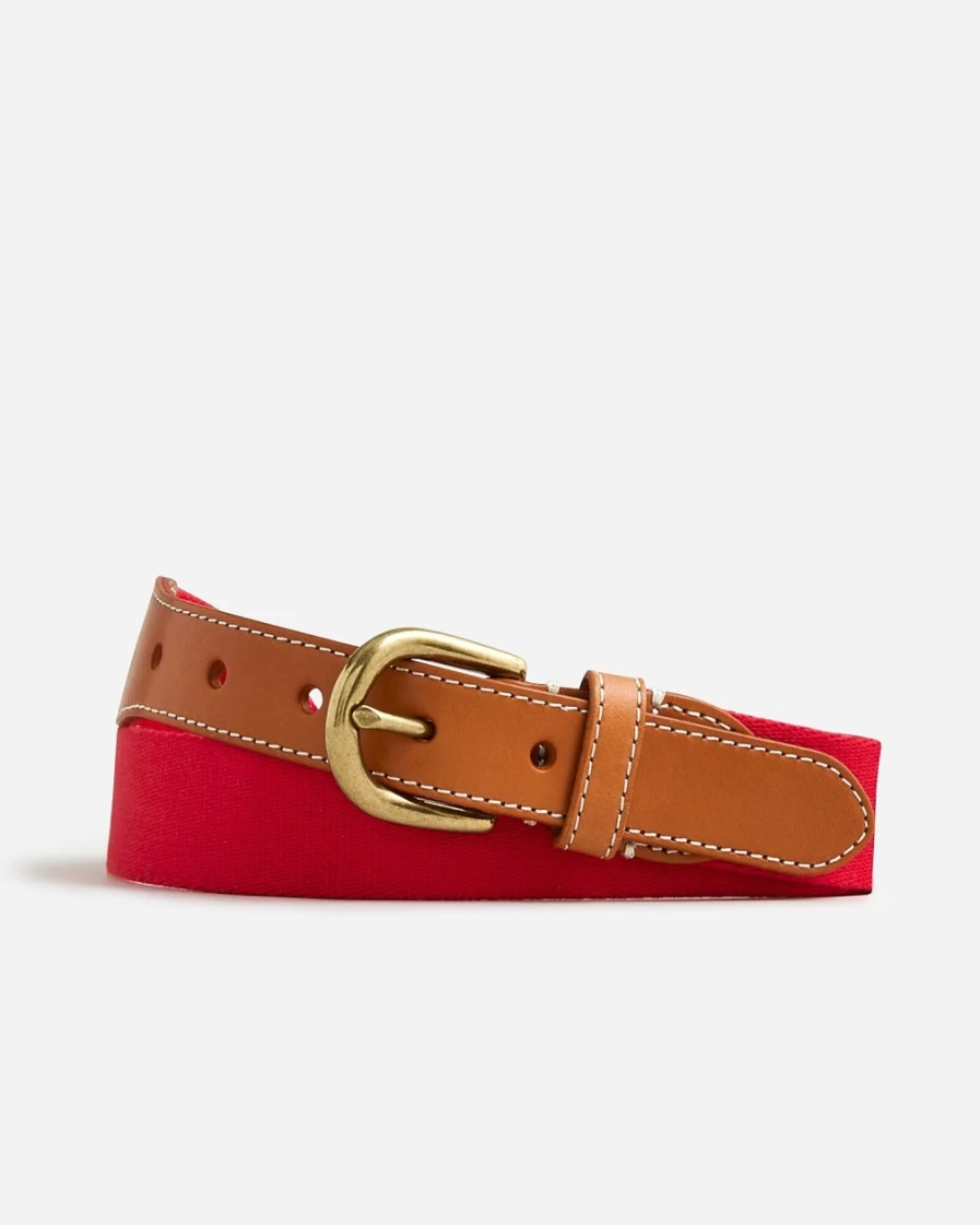 J.Crew Men's Signal Red Webbed Belt with Brass Buckle for Stylish Casual Wear