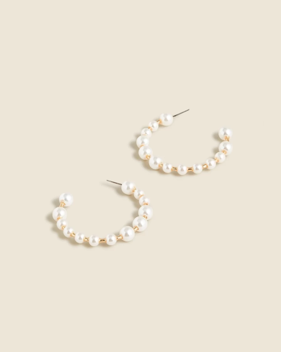 J.Crew Pearl Bead Hoop Earrings for Women - Elegant Pearlized Dangle Earrings