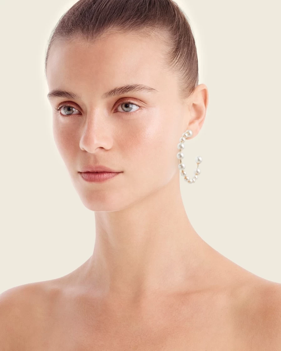 J.Crew Pearl Bead Hoop Earrings for Women - Elegant Pearlized Dangle Earrings