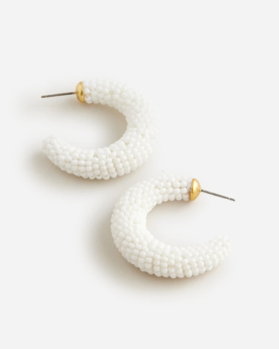 J.Crew Women's White Chunky Beaded Hoop Earrings - Stylish Statement Jewelry