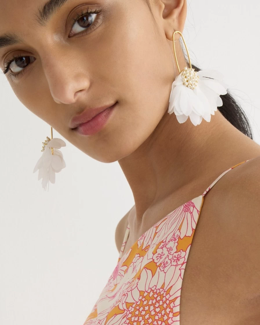 J.Crew Women's White Petal and Pearl Earrings – Elegant Floral Pearl Studs