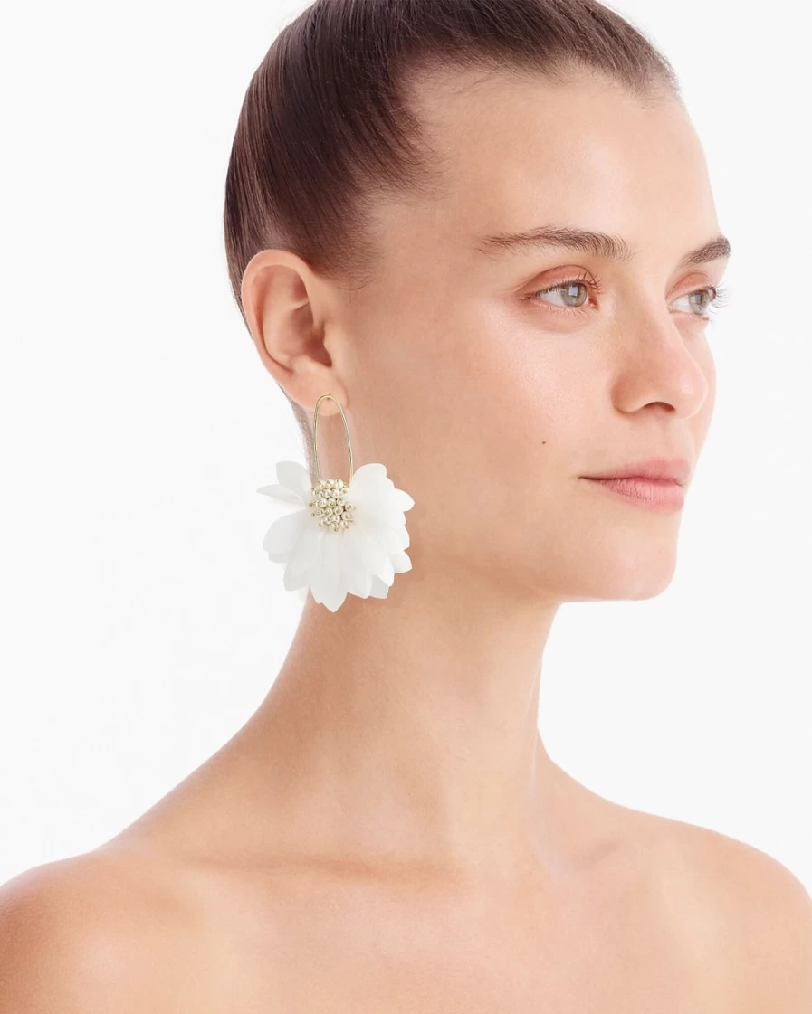 J.Crew Women's White Petal and Pearl Earrings – Elegant Floral Pearl Studs