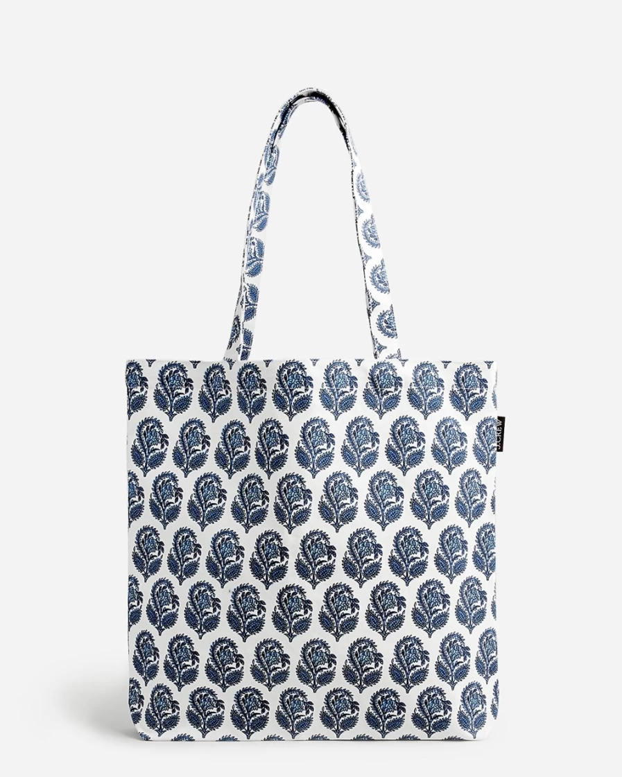 J.Crew Women's Bright Peri Printed Reusable Everyday Tote Bag