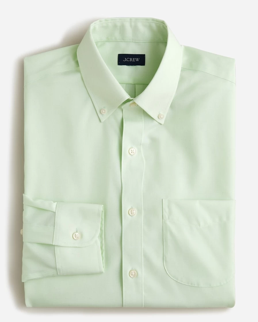 J.Crew Men's Lime Green End On End Bowery Wrinkle-Free Stretch Cotton-Blend Button-Down Collar Shirt