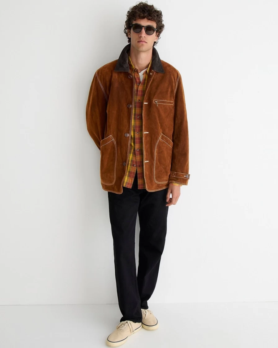 J.Crew Men's Weathered Chestnut Italian Suede Barn Jacket with Primaloft® Insulation