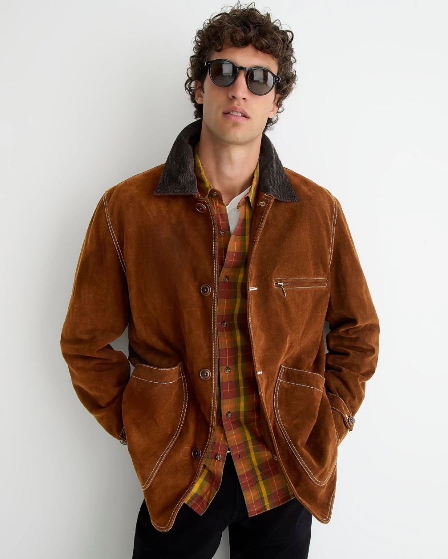 J.Crew Men's Weathered Chestnut Italian Suede Barn Jacket with Primaloft® Insulation