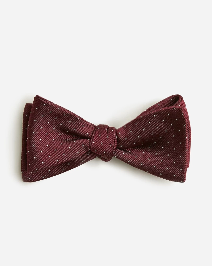 J.Crew Men's Burgundy Grey Regent Dot Silk Bow Tie for Formal Wear
