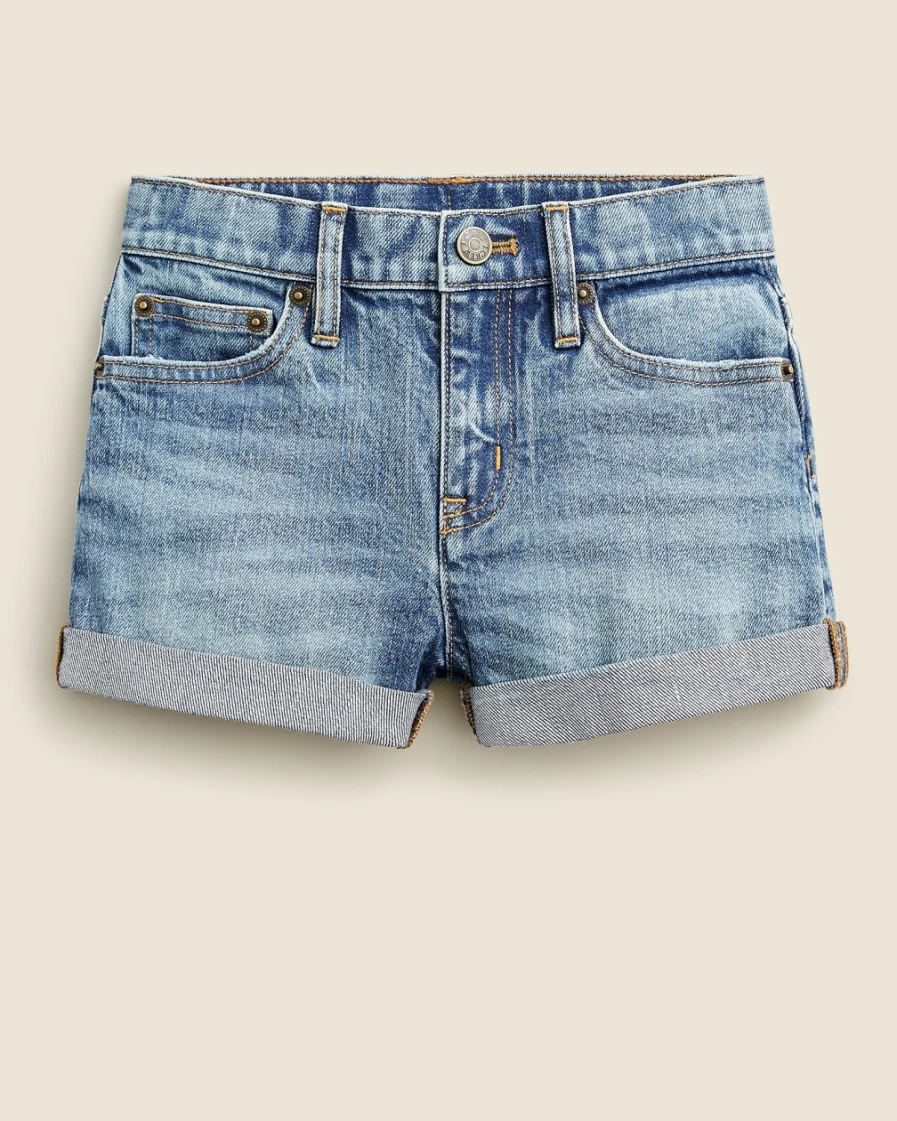 J.Crew Girls' Island Wash Cuffed Denim Shorts for Kids