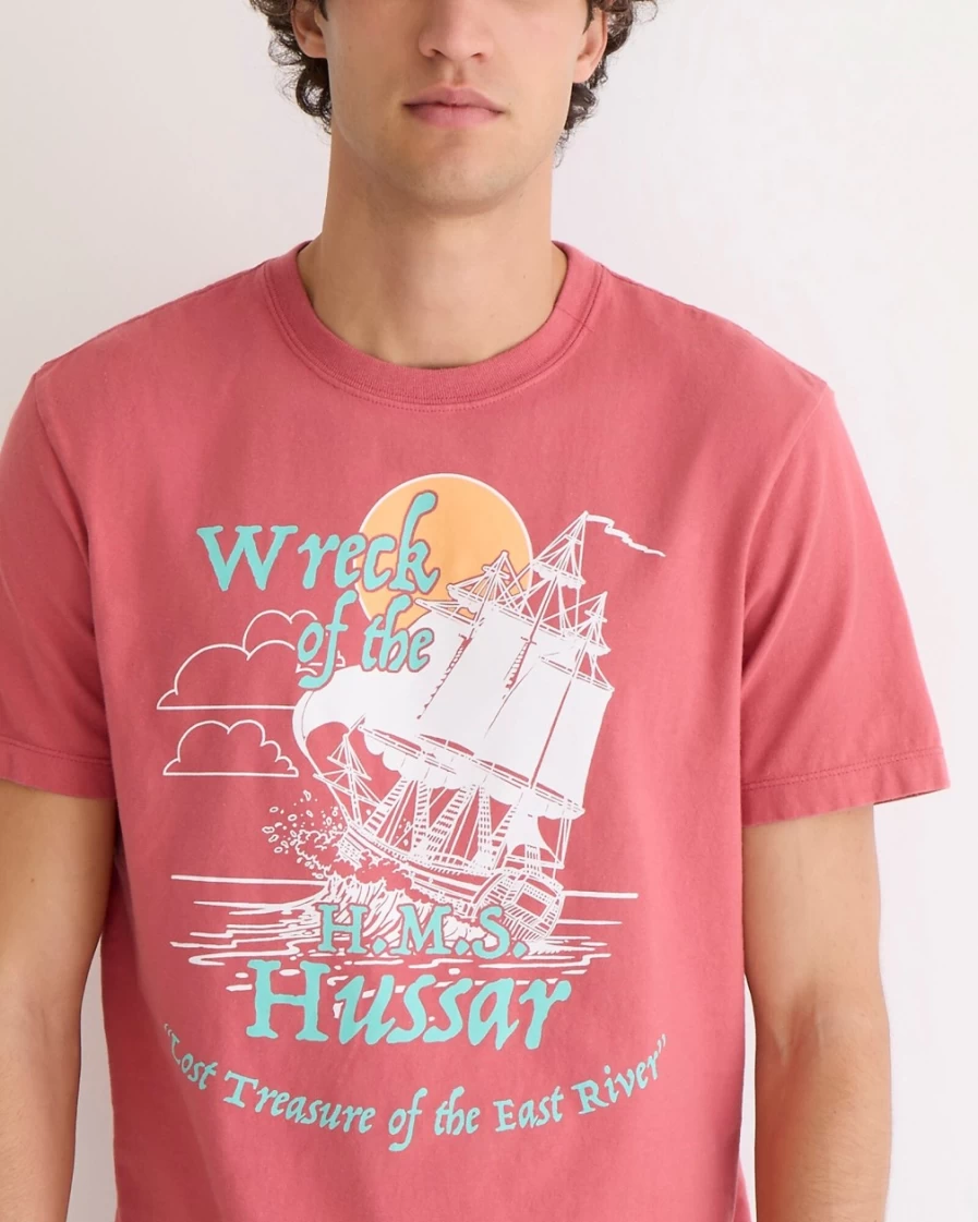 J.Crew Men's Dusty Red Hussar Graphic T-Shirt - Made in USA Wreck of the Hussar Tee