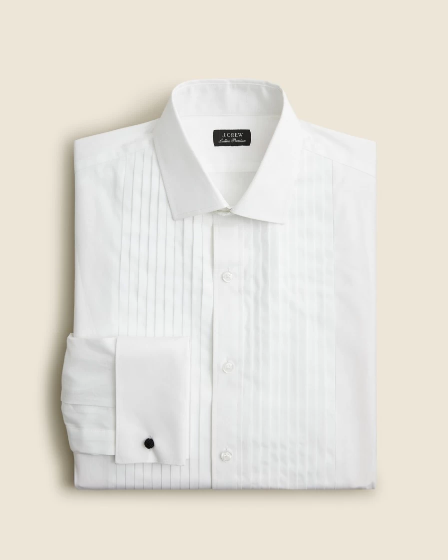 J.Crew Men's White Ludlow Pleated Bib Tuxedo Dress Shirt for Formal Wear