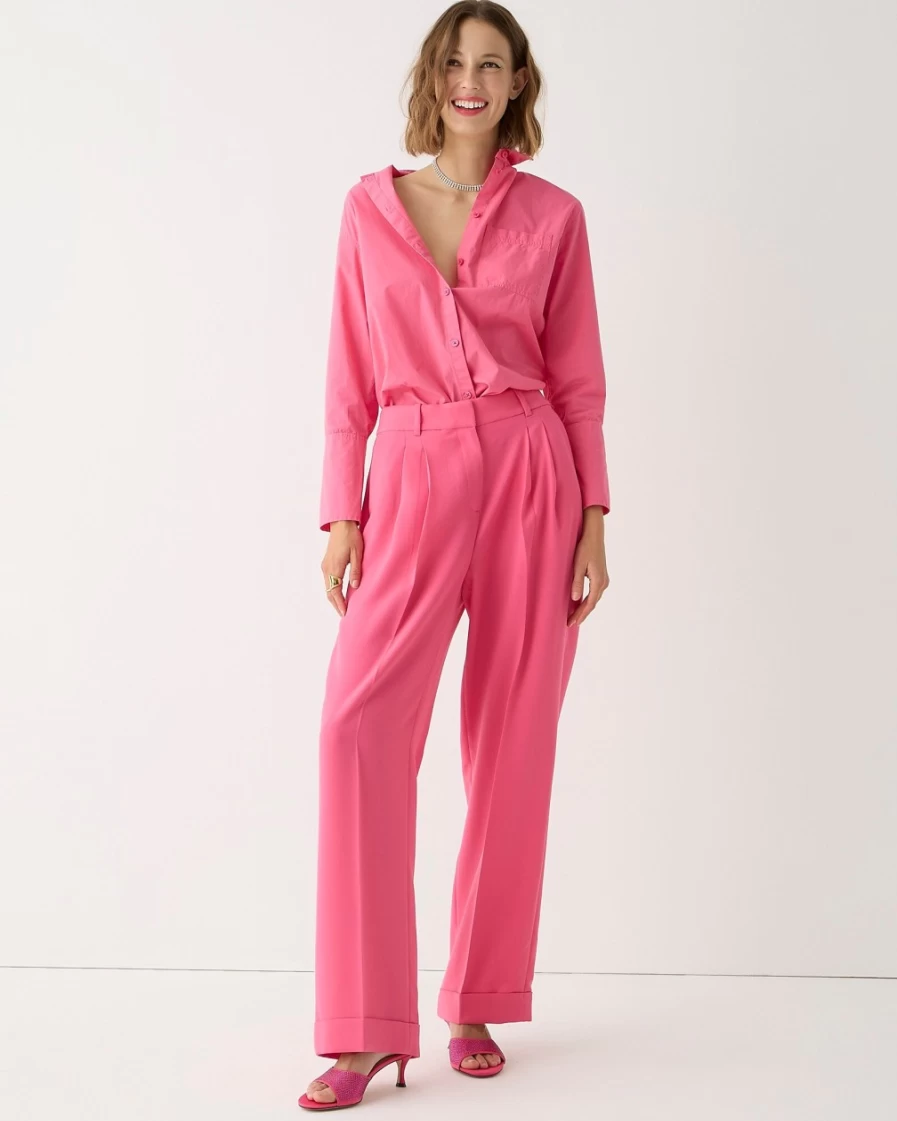 J.Crew Women's Wide-Leg Essential Pant in Vivid Begonia - City Crepe Fabric