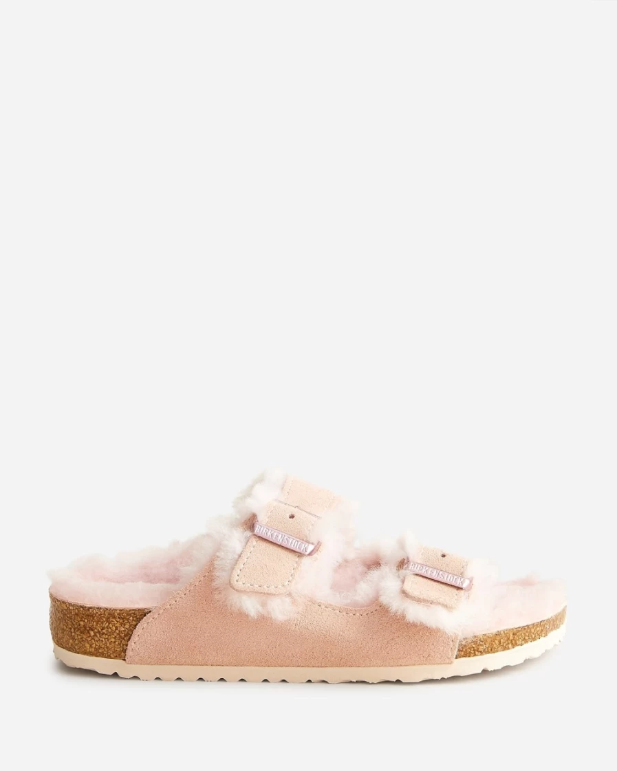 J.Crew Girls' Birkenstock® Arizona Shearling Sandals in Light Rose | Comfortable Kids' Footwear