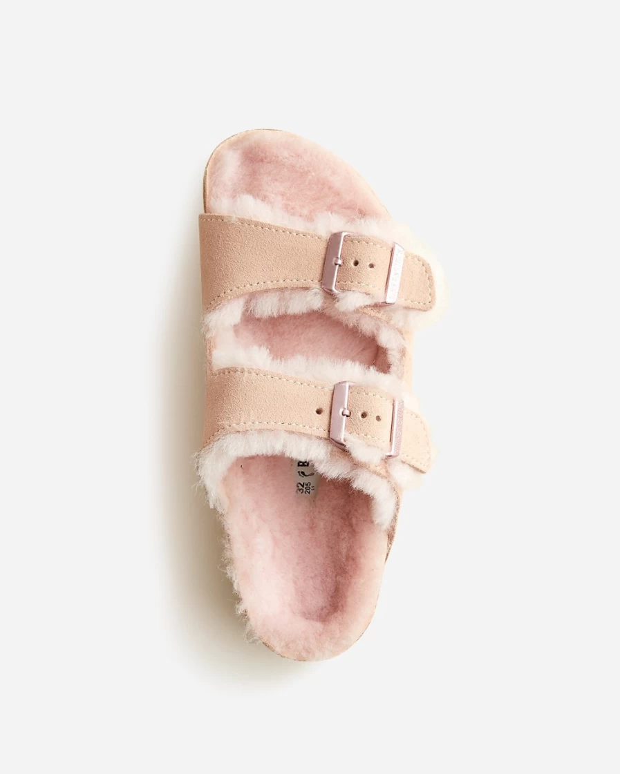 J.Crew Girls' Birkenstock® Arizona Shearling Sandals in Light Rose | Comfortable Kids' Footwear