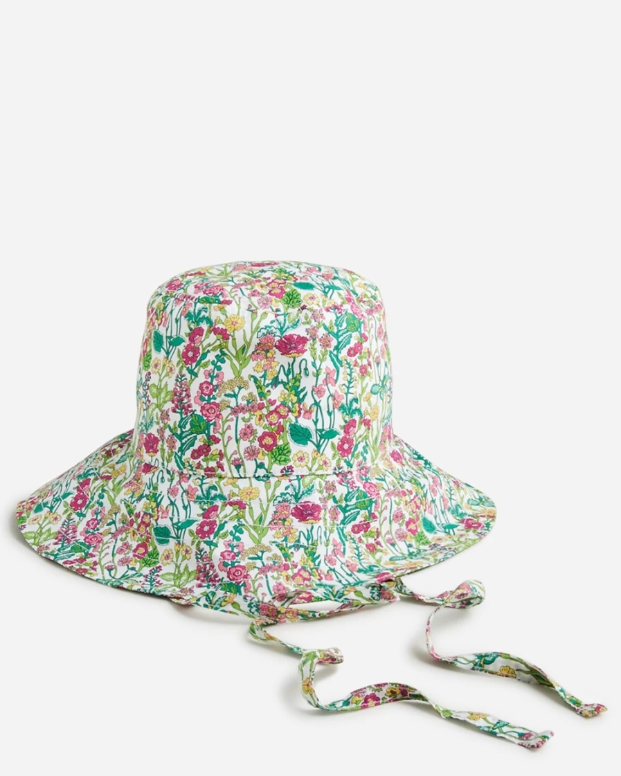 J.Crew Women's White Multi Liberty® Fabric Canvas Bucket Hat with Ties