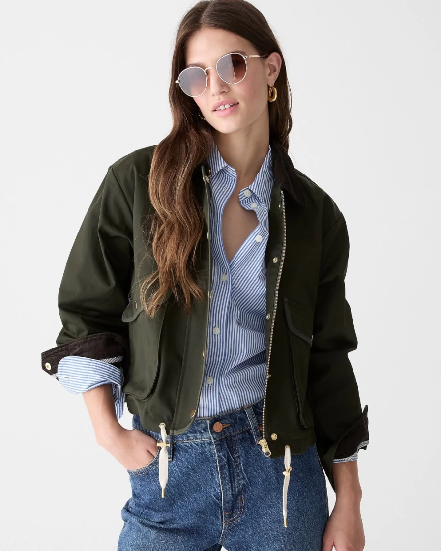 J.Crew Women's Dark Moss Cropped Barn Jacket - Stylish Short Outerwear