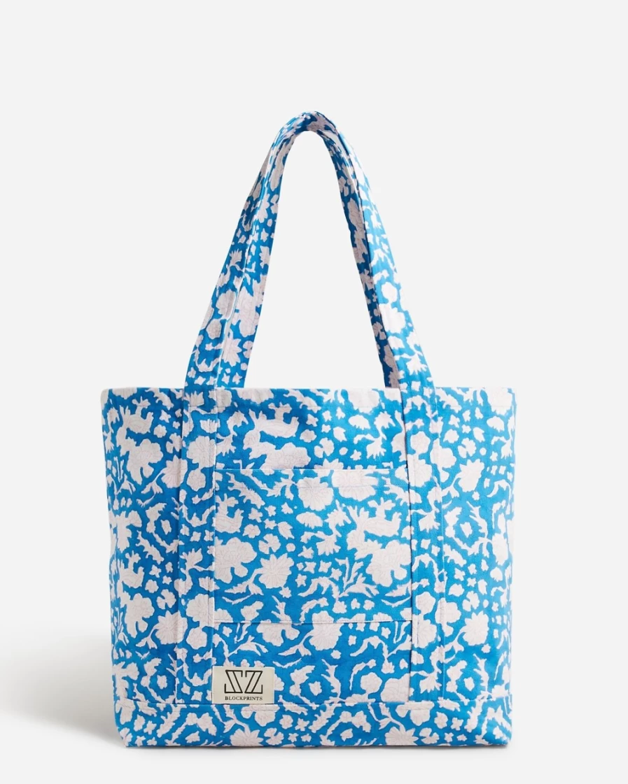 J.Crew Women's Blue Hand-Block-Printed Reversible Beach Tote by Sz Blockprints™