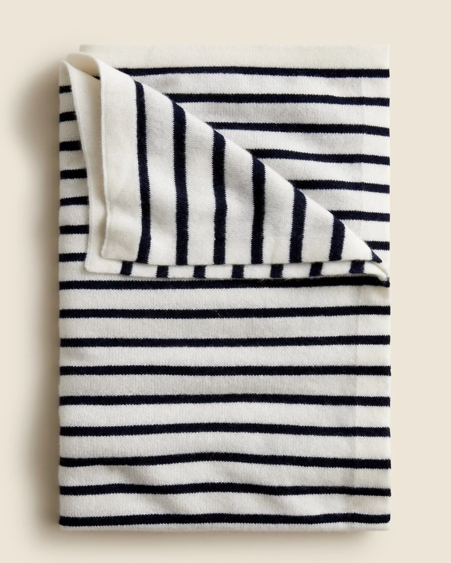 J.Crew Limited-Edition Navy Snow Stripe Baby Cashmere Blanket for Infants