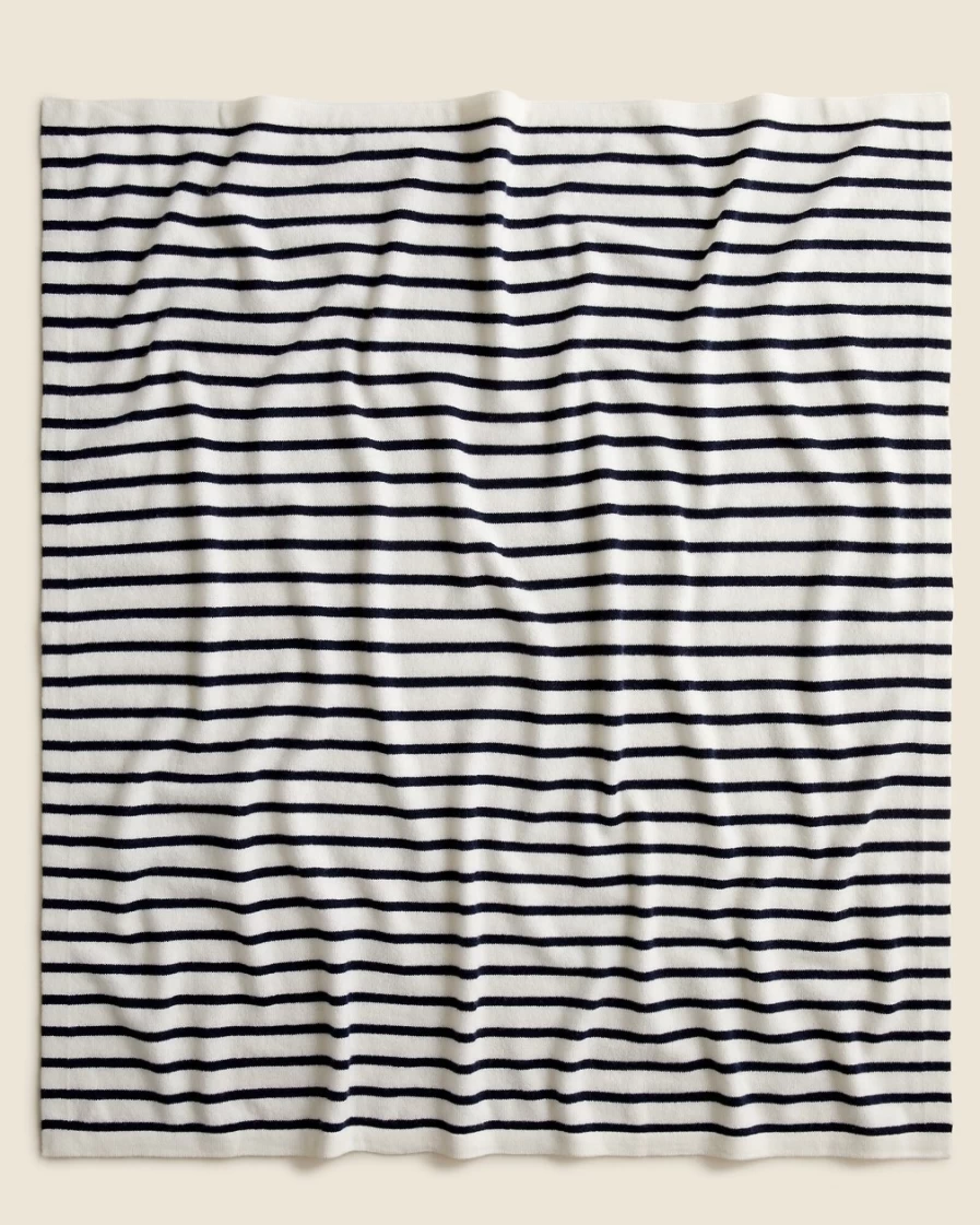 J.Crew Limited-Edition Navy Snow Stripe Baby Cashmere Blanket for Infants