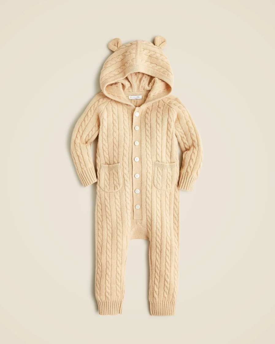 J.Crew Baby Cashmere Cable-Knit Bear One-Piece - Limited Edition Heather Almond Romper for Infants