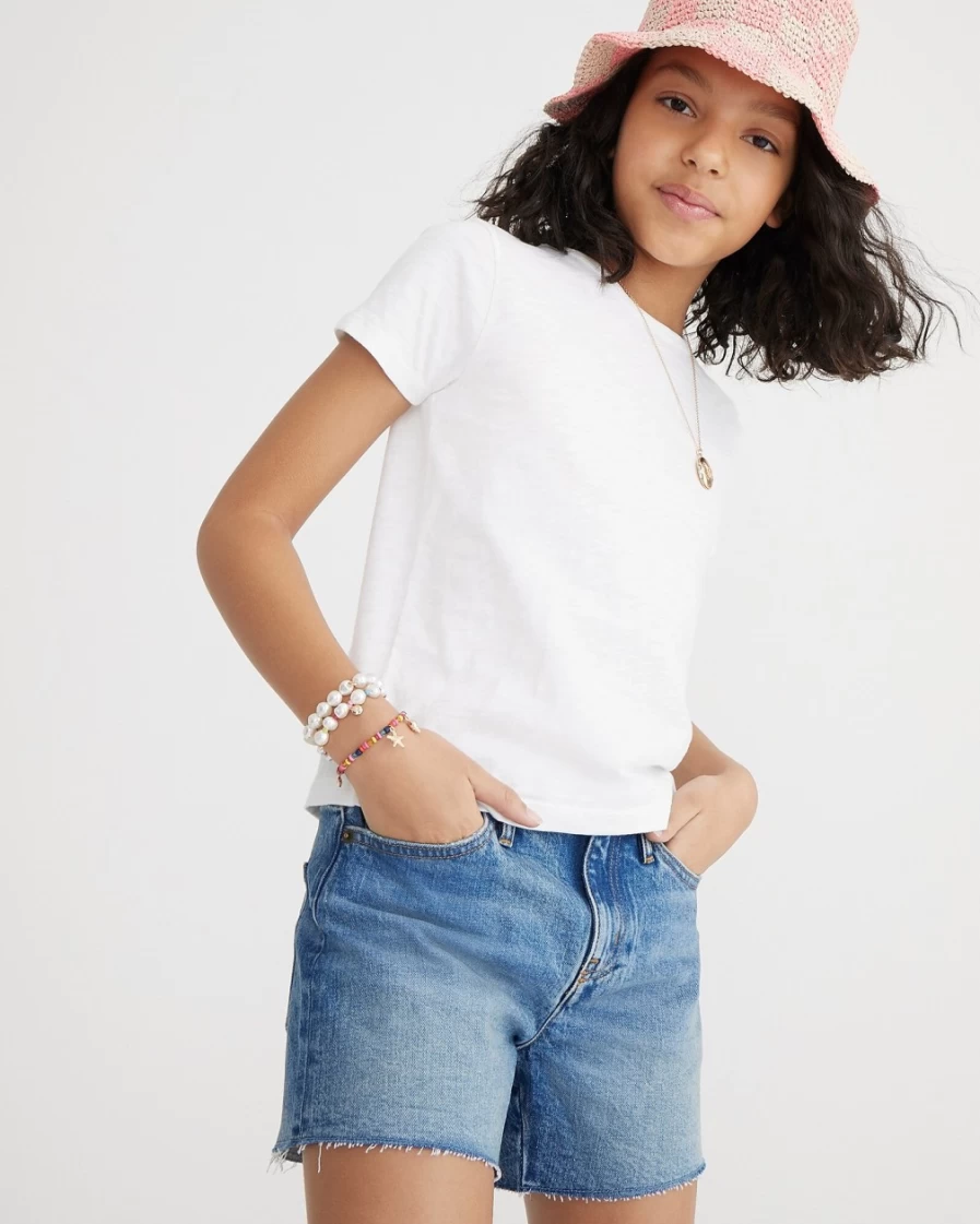 J.Crew Girls' White Cropped T-Shirt | Casual Short Sleeve Top for Teens