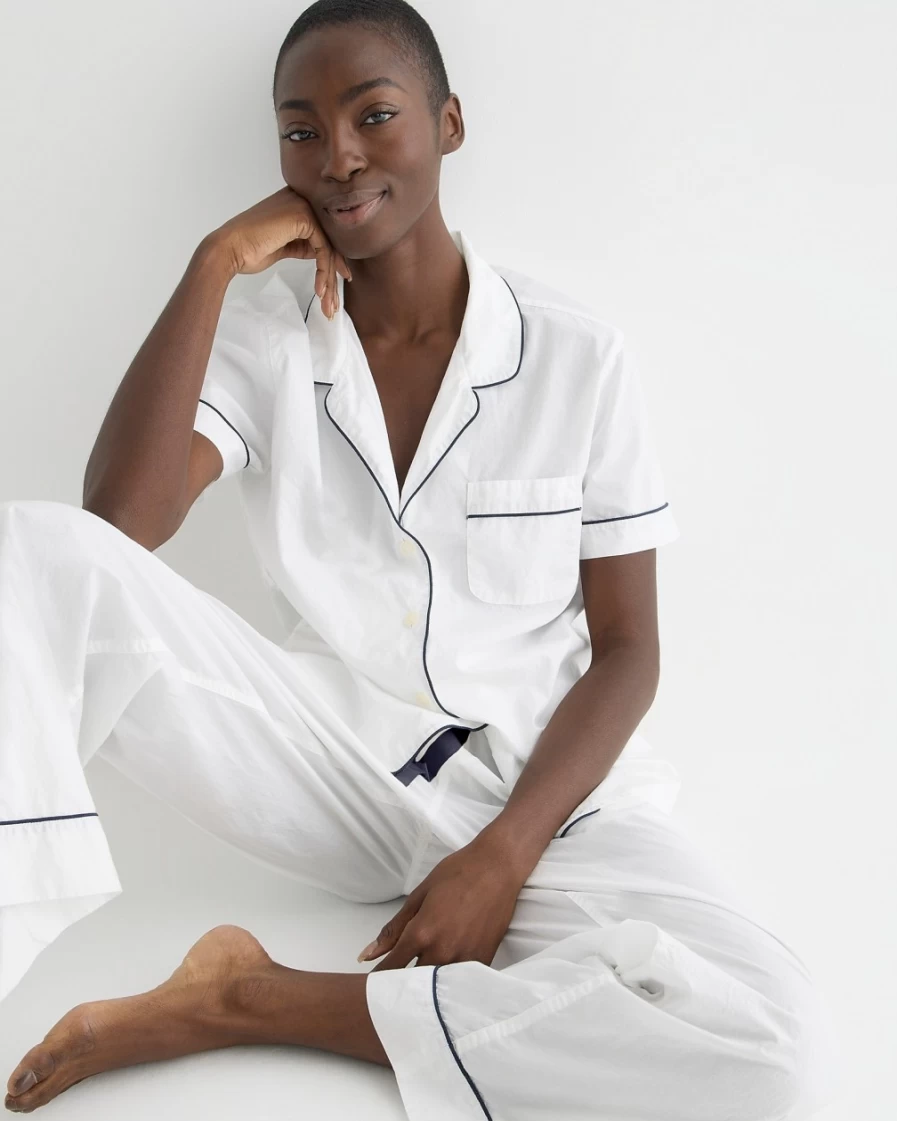 J.Crew Women's White End-On-End Cotton Short-Sleeve Pajama Set