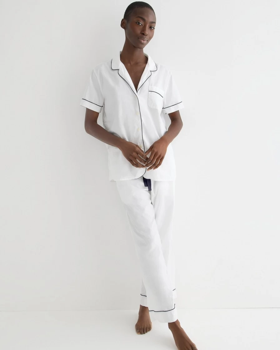 J.Crew Women's White End-On-End Cotton Short-Sleeve Pajama Set