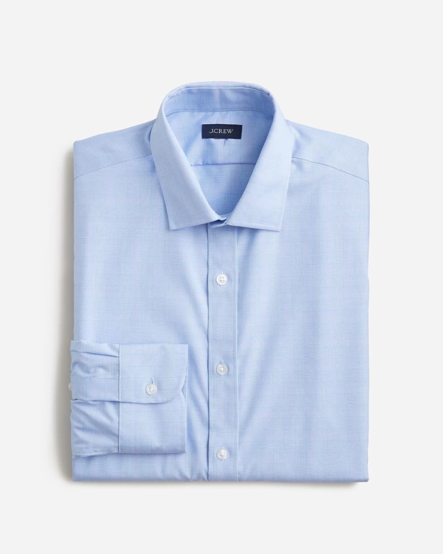 J.Crew Men's Bowery Wrinkle-Free Stretch Cotton Shirt - Franklin Plaid White, Spread Collar Comfort Fit