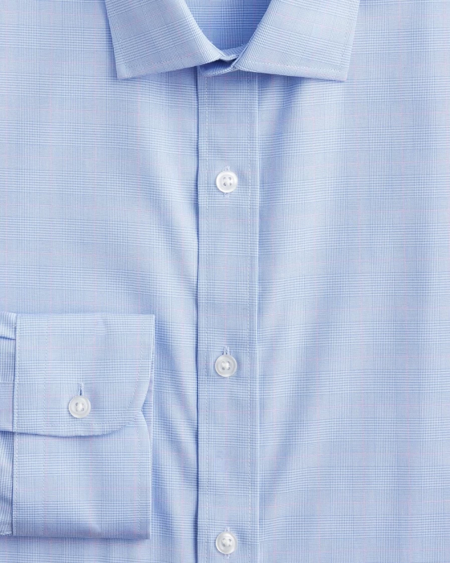 J.Crew Men's Bowery Wrinkle-Free Stretch Cotton Shirt - Franklin Plaid White, Spread Collar Comfort Fit