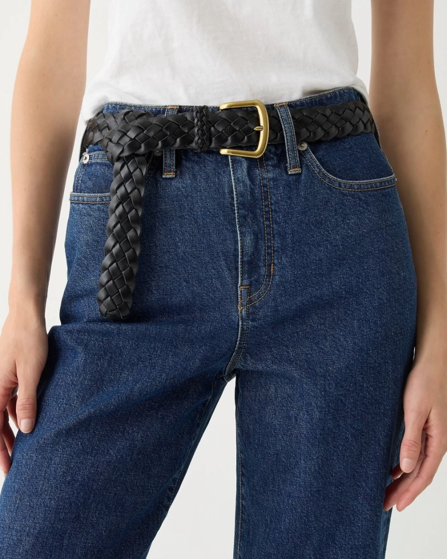 J.Crew Women's Black Italian Leather Long Braided Belt