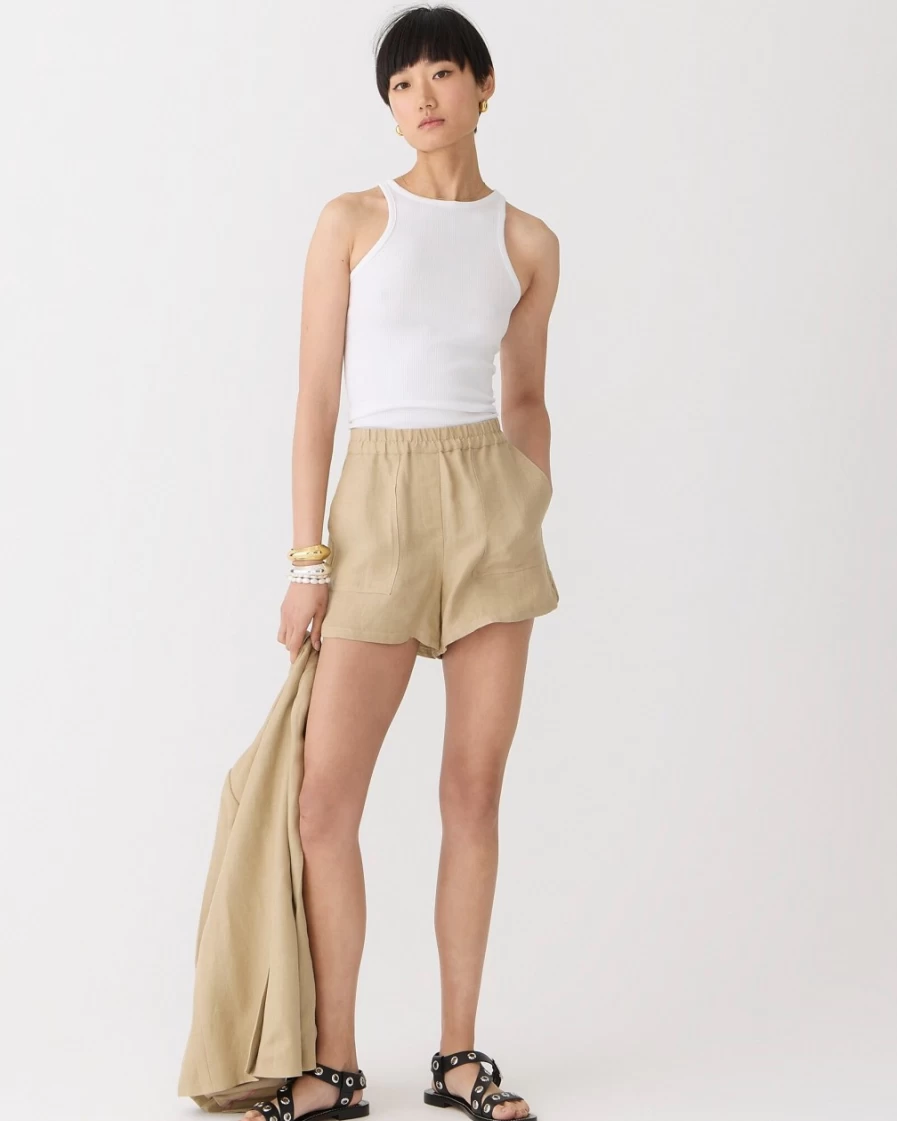 J.Crew Women's Chelsea Linen-Cupro Blend Shorts with Patch Pockets in Harvest Flax