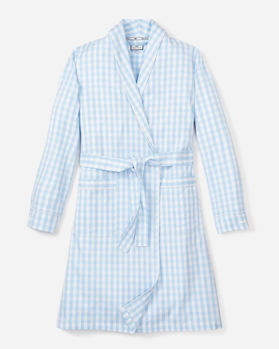 J.Crew Women's Light Blue Gingham Robe - Petite Plume™ Cotton Bathrobe