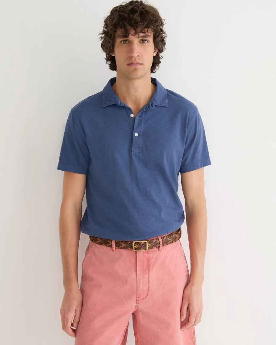 J.Crew Men's Manor Blue Garment-Dyed Slub Cotton Polo Shirt