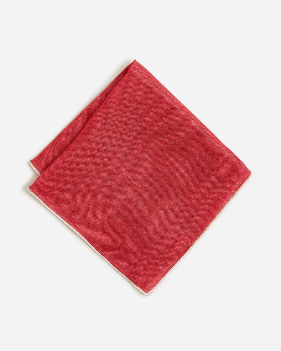 J.Crew Men's Italian Linen Pocket Square in Red & White - Classic Stylish Accessory