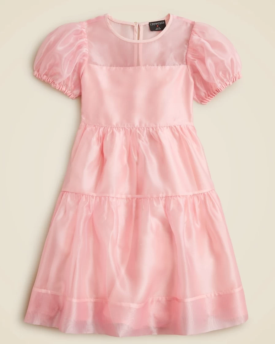 J.Crew Girls' Warm Pink Organza Tiered Dress for Special Occasions
