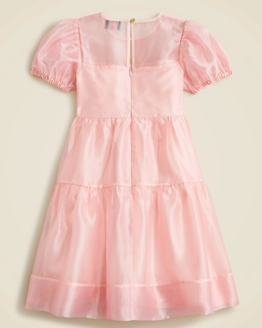 J.Crew Girls' Warm Pink Organza Tiered Dress for Special Occasions