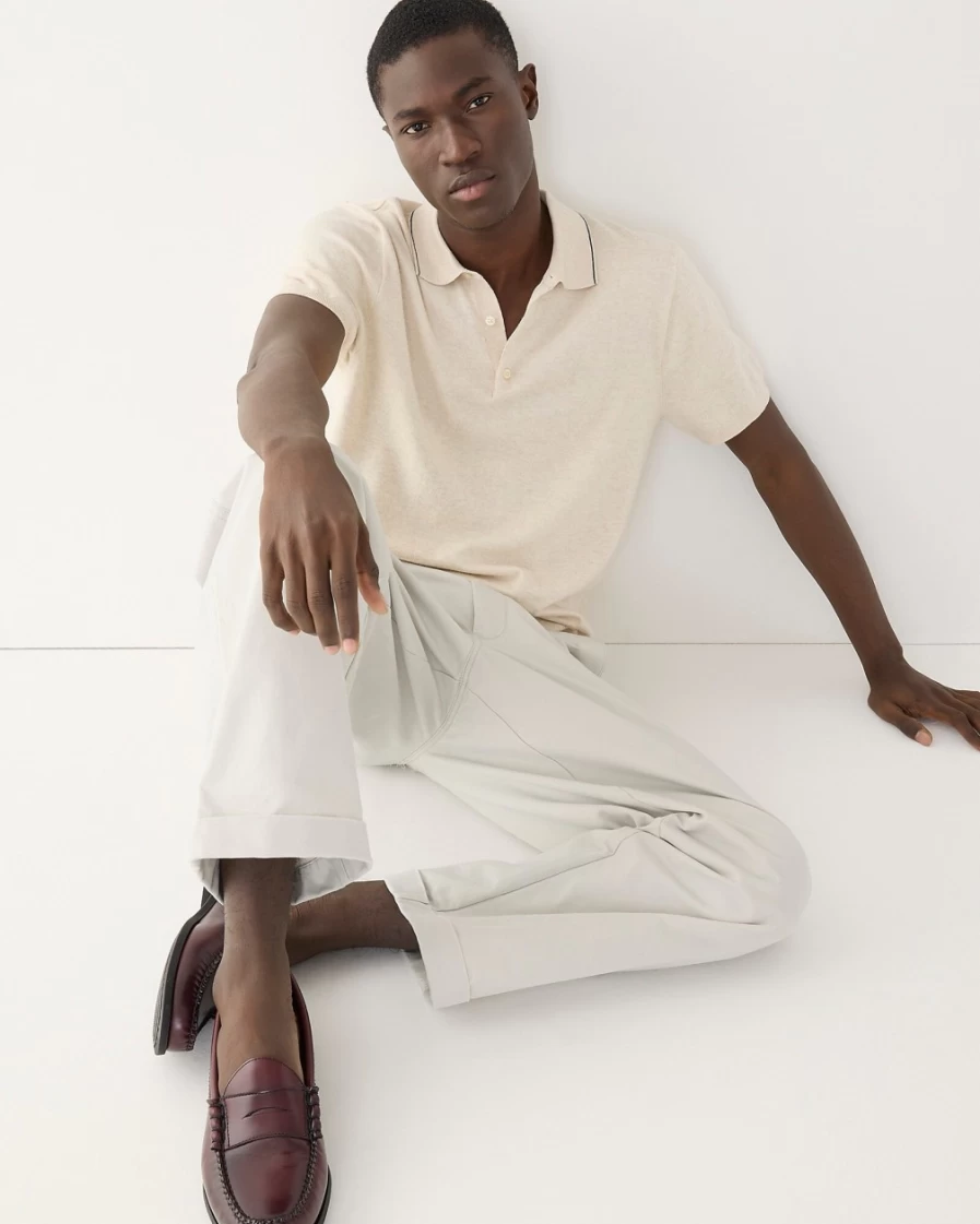 J.Crew Men's Heritage Cotton Short-Sleeve Tipped Sweater-Polo in Hthr Natural Navy Strip