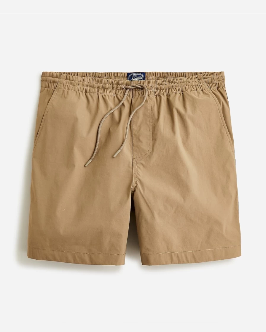 J.Crew Men's 6" Tech Dock Short in Beachwood Khaki - Comfortable Casual Swim Trunks