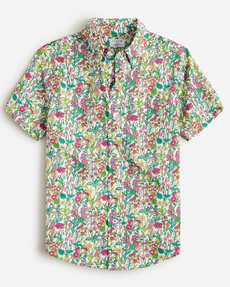 J.Crew Boys' Short-Sleeve Liberty® Print Button-Up Shirt in White Multi