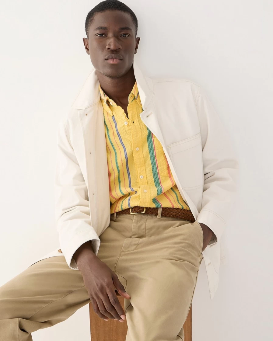 J.Crew Men's Wallace & Barnes Lightweight Twill Chore Jacket in White Dust