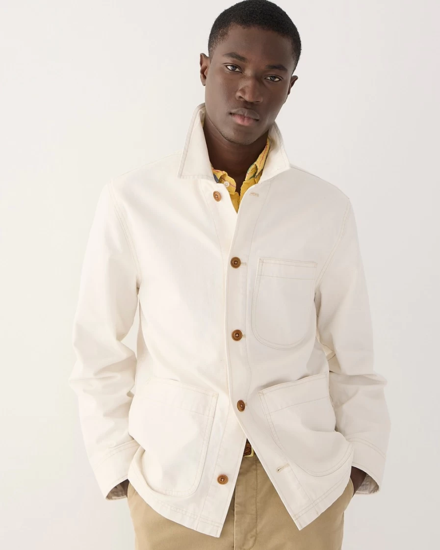 J.Crew Men's Wallace & Barnes Lightweight Twill Chore Jacket in White Dust