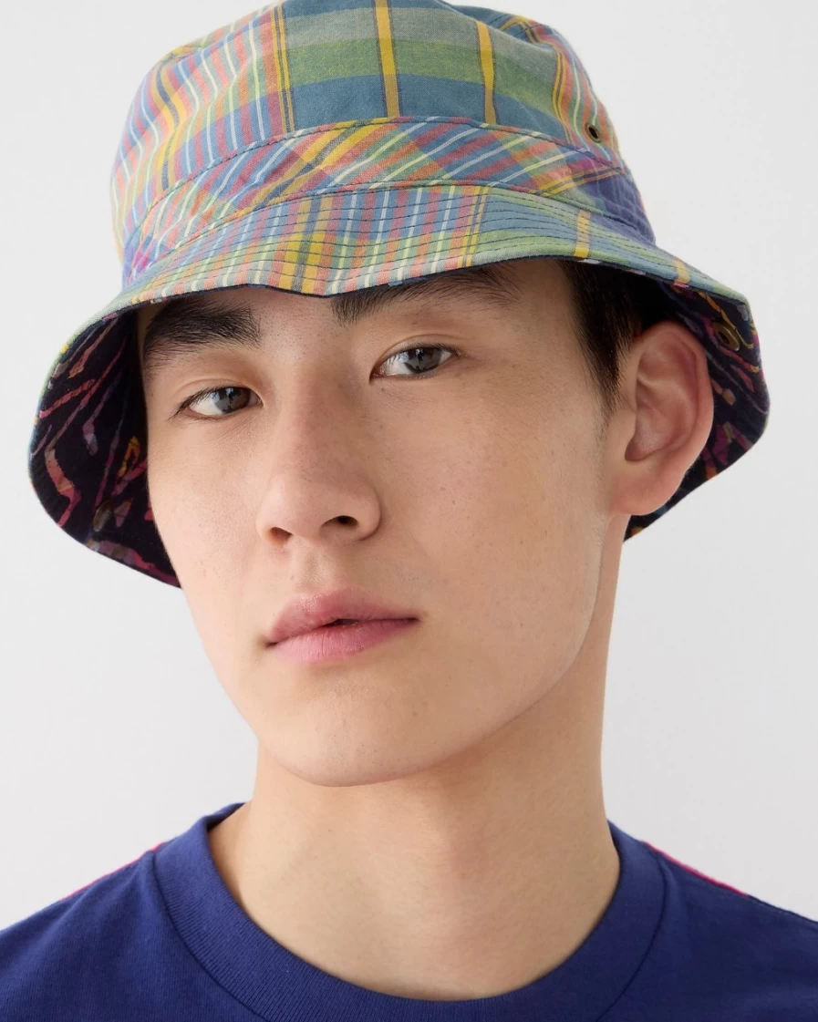 J.Crew Men's Reversible Mixed Madras Bucket Hat