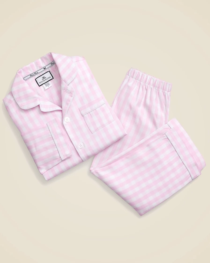 J.Crew Girl's Light Pink Petite Plume™ Gingham Pajama Set