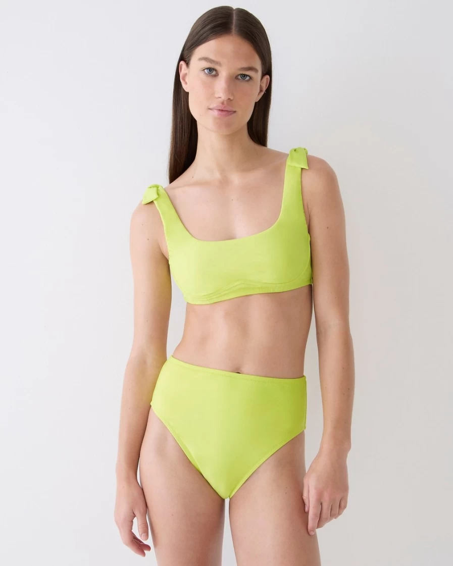 J.Crew Women's Lemon Sorbet Tie-Shoulder Scoopneck Bikini Top