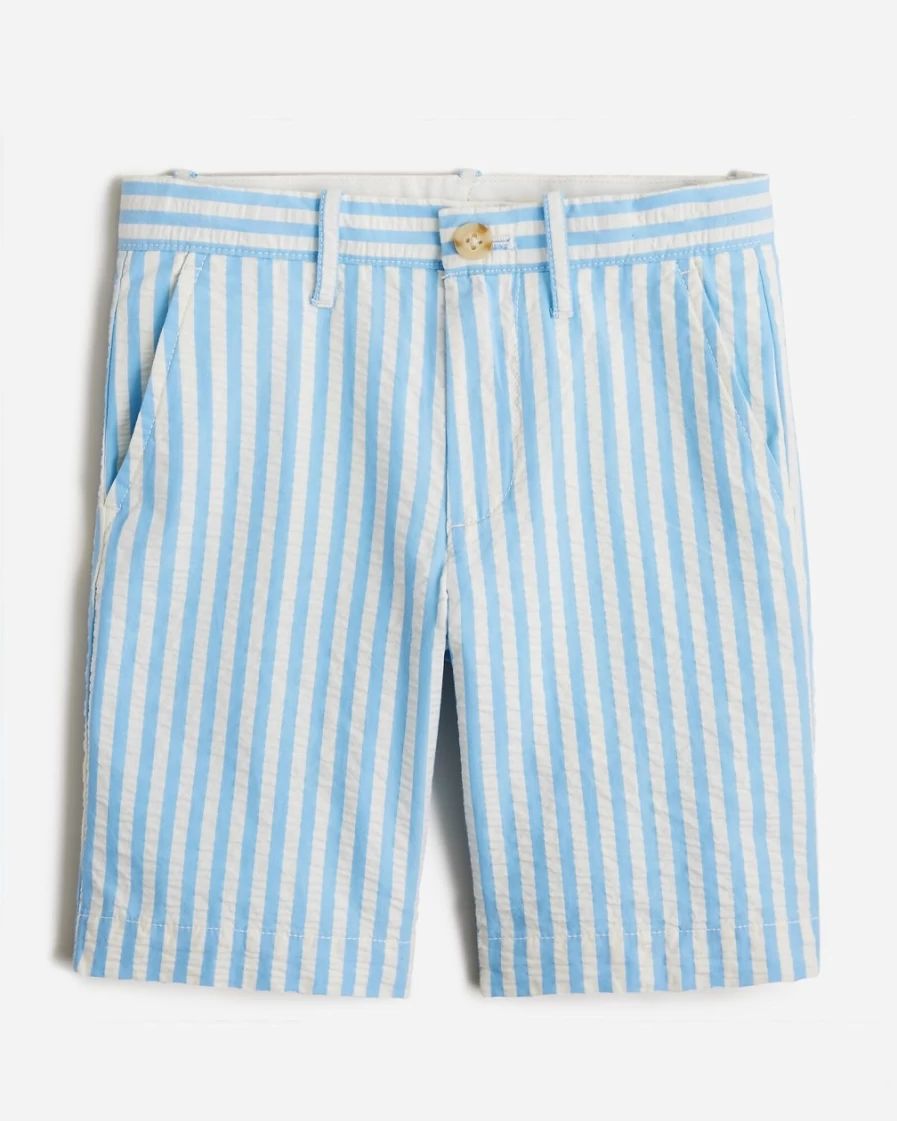 J.Crew Boys' Stanton Seersucker Shorts in Ivory & Mountain Bluebird