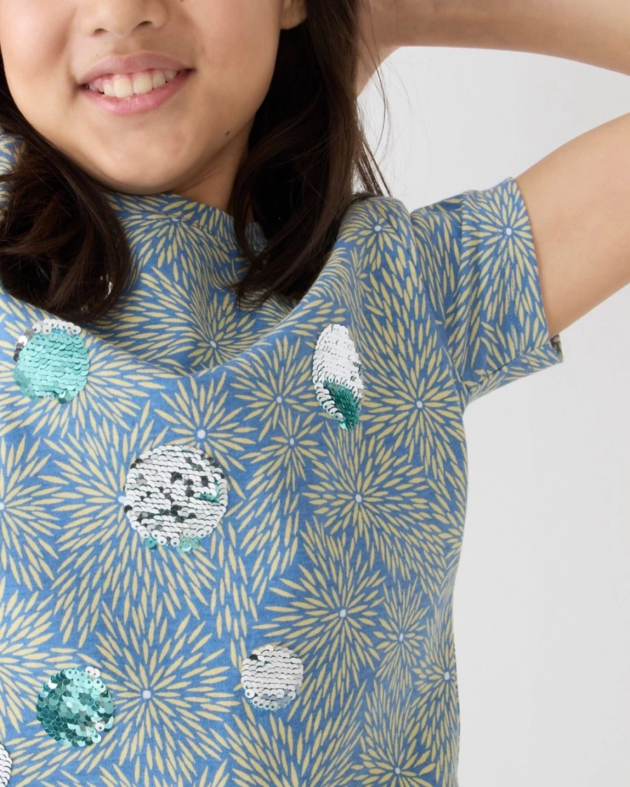 J.Crew Kids Girls' Amalfi Blue Glitter-Dot Graphic Tee - Limited Edition Julia Chiang Collaboration