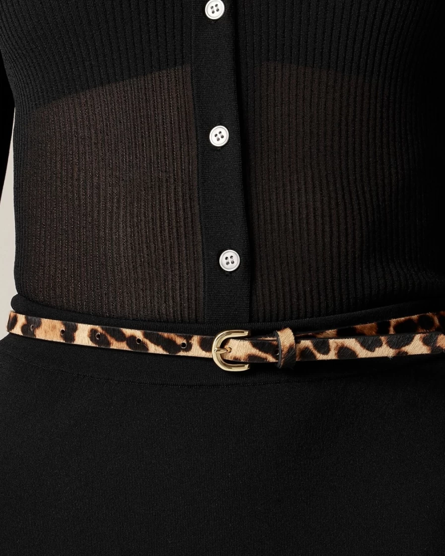 J.Crew Women's Leopard Print Calf Hair Skinny Belt